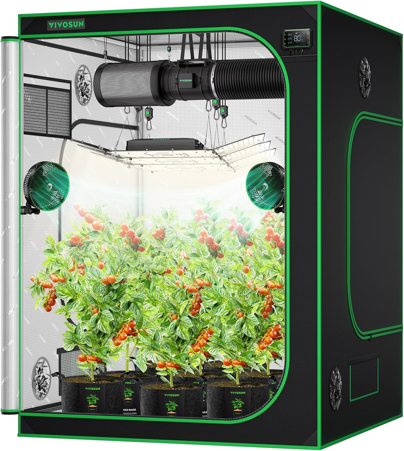Vivosun Black Grow Tent 150X150x200 Cm (60"X60"X80") High Reflective Mylar With Observation Window And Floor Tray For Hydroponics Indoor Plant For Vsf6450