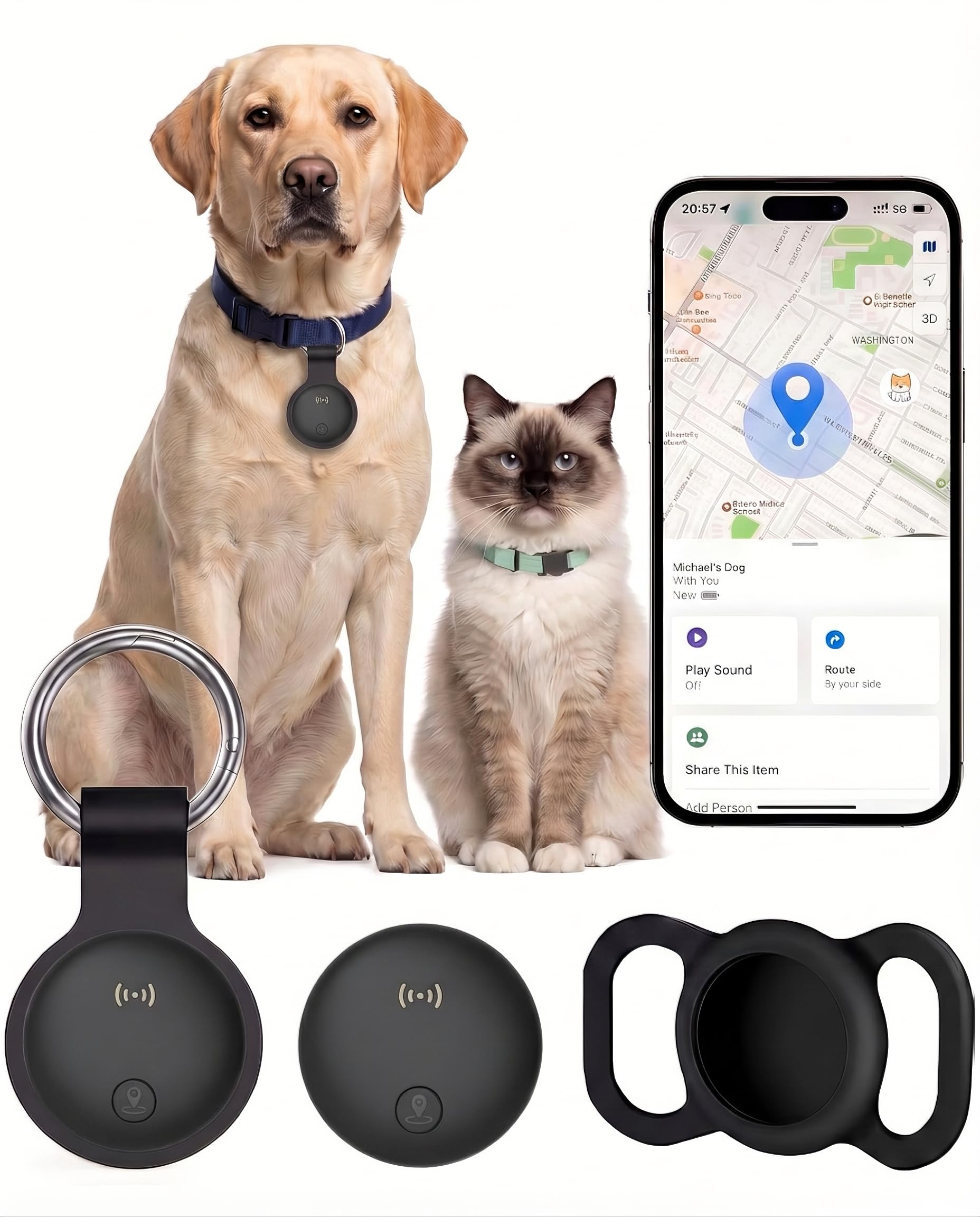 Cat Tracker Collar, Dog Tracker No Monthly Fee, Cat Tracker Compatible with iOS and Android, Real-Time Tracking Cat GPS Tracker, Long Battery Life Waterproof Smart Pet Tracker, Black