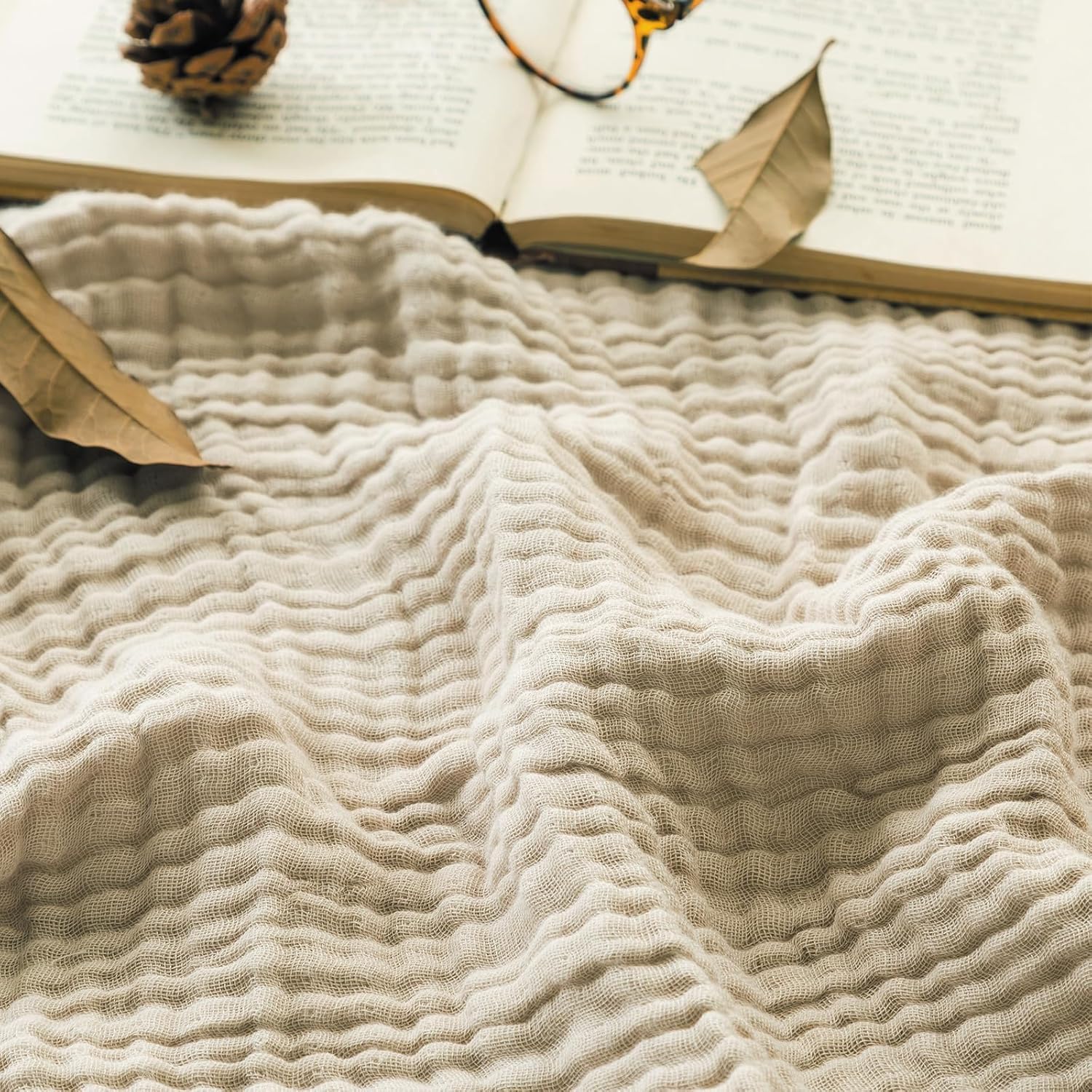 Musselin Decke 150 x 200 cm, 100% Natürliche Musselin Decke, Leichte Sanfte Bequeme Muslin Blanket für Erwachsene, Ganzjahresdecke