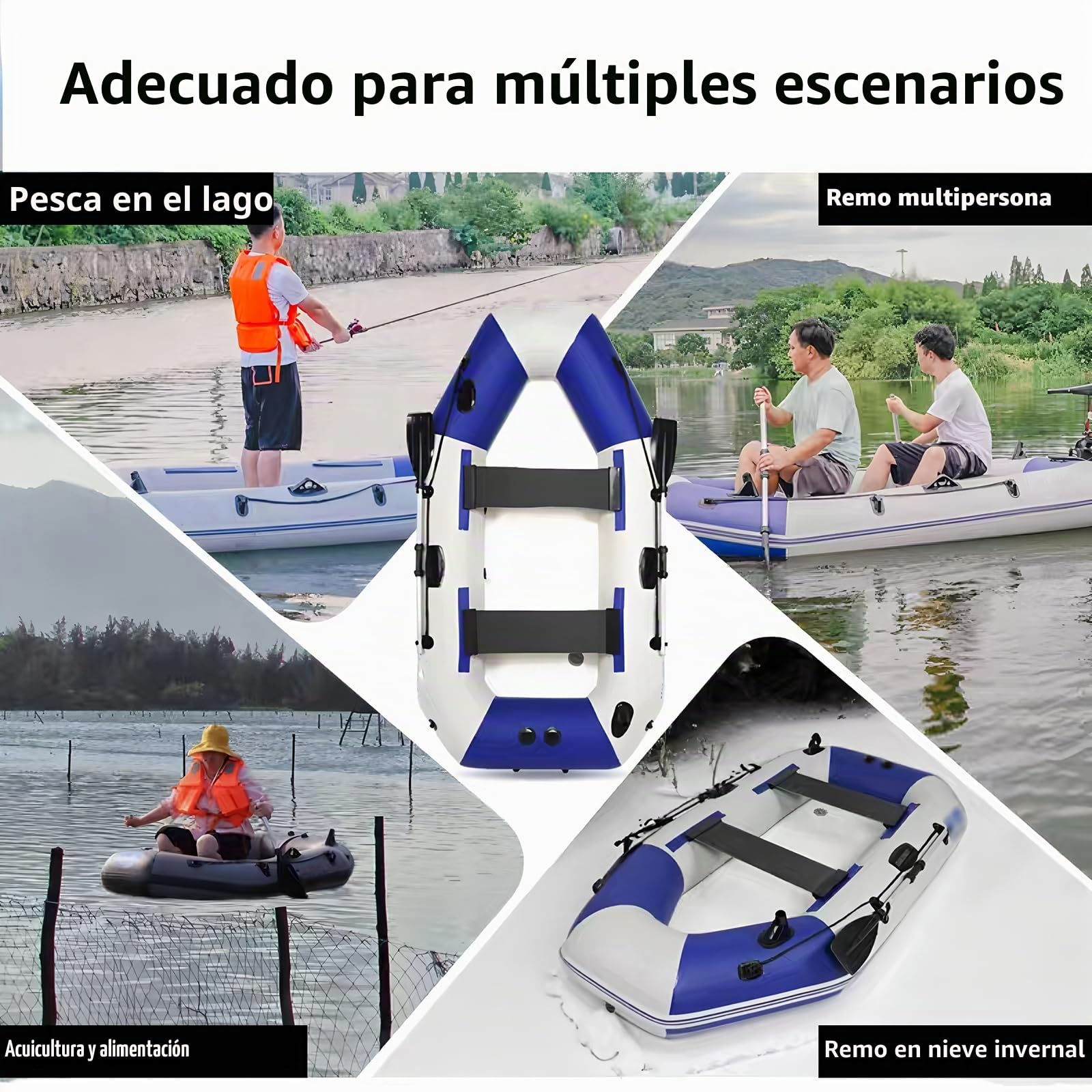 Kayak Barca Hinchable 2-3 Plazas – Lancha Inflable con Motor Y Remos, Ideal para Pesca, Camping Y Aventuras En El Agua