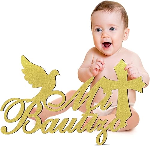 Miniatura 8 de Mi Bautizo - Letrero de madera con purpurina para colgar en la pared, decoración de baby shower, accesorios de primera comunión para suministros de