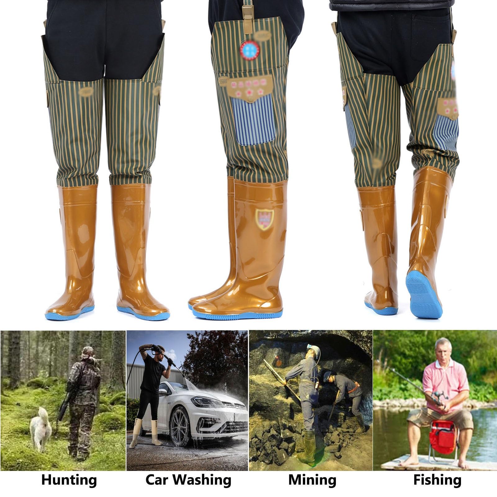 Waders Pesca Stivali da Pesca da Uomo E da Donna, Leggeri E Impermeabili in PVC con Tasca E Suola Spessa Antiscivolo Oxford