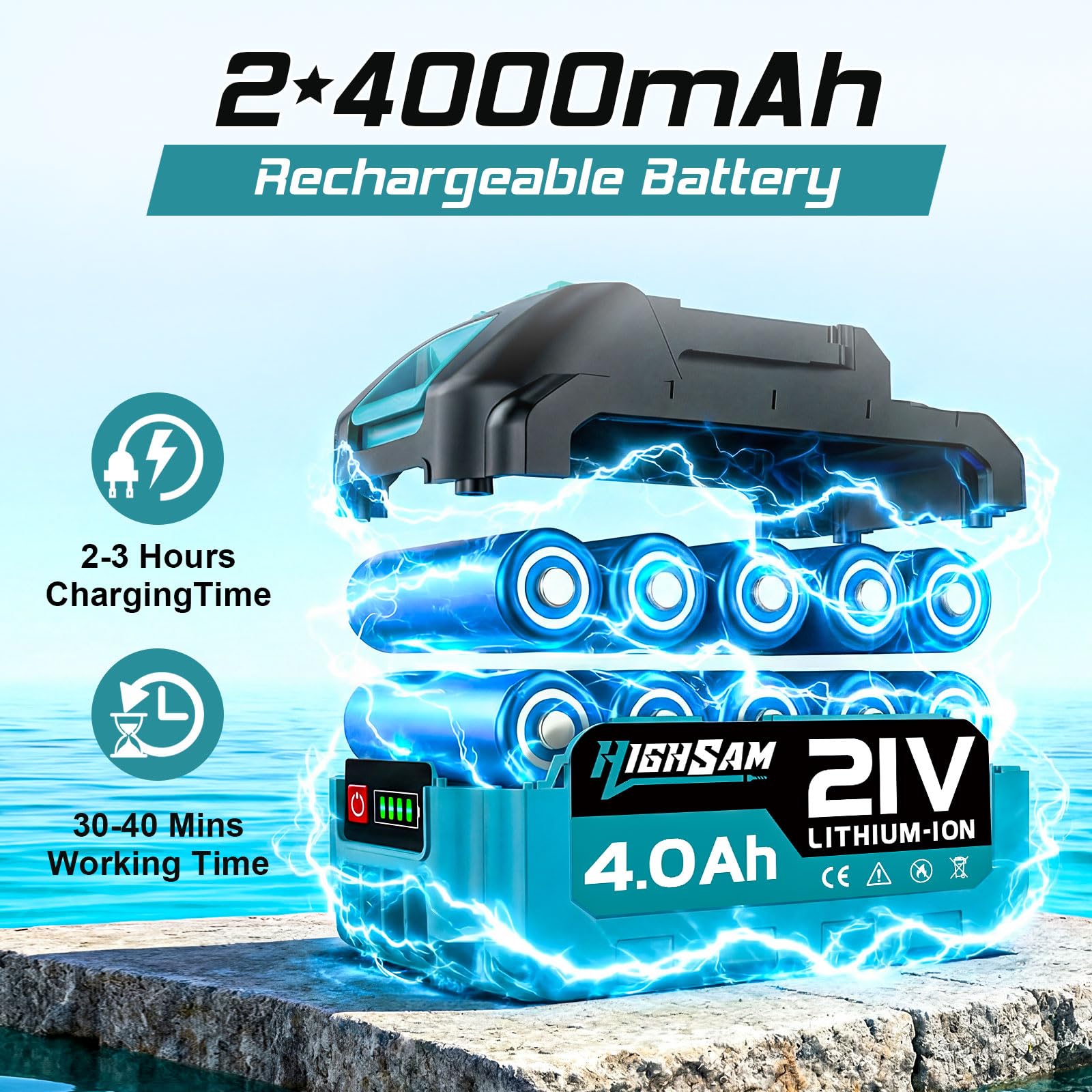 Limpiador de alta presión con batería, motor sin escobillas, 3000 W, modo de 3 marchas, máx. 120 bar, batería portátil de alta presión con 2 baterías de 4,0 Ah, boquilla giratoria 5 en 1, cabezal