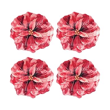 UPware 4-Piece 7.5 Inch Melamine Dessert Plates Appetizer Dinner Plates Small Serving Plates Party Plates Flower Floral Shaped Plate for Dessert Snack Fruit Side Dishes (Poinsettias)