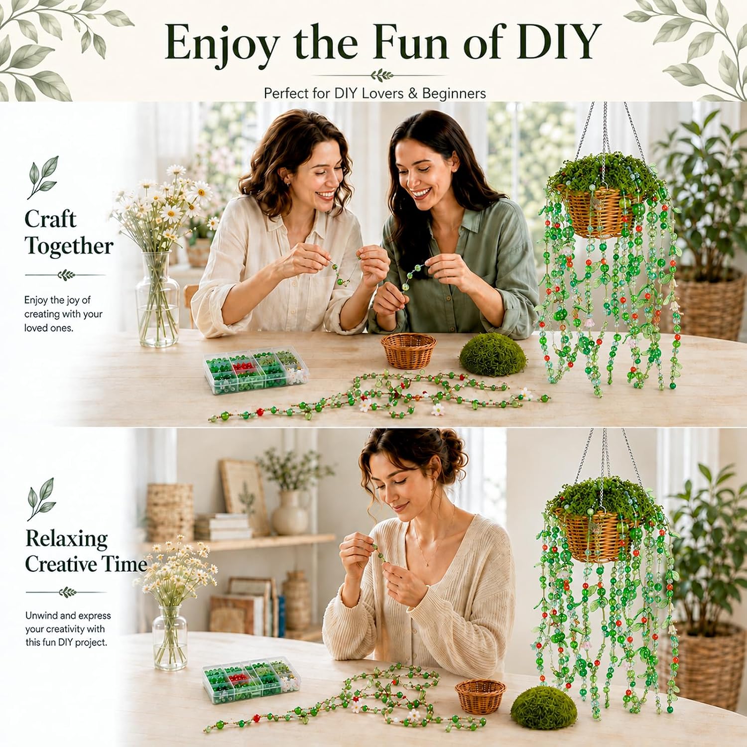 TIMLEIVL 3-Pack Beaded Plant Kit DIY Hanging Window Suncatcher Craft Set