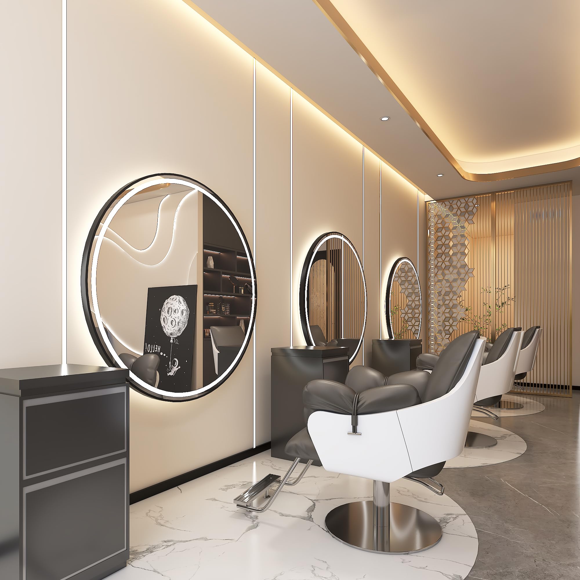 Console per parrucchiere specchio da barbiere 110 x 110 LED PRO rotondo