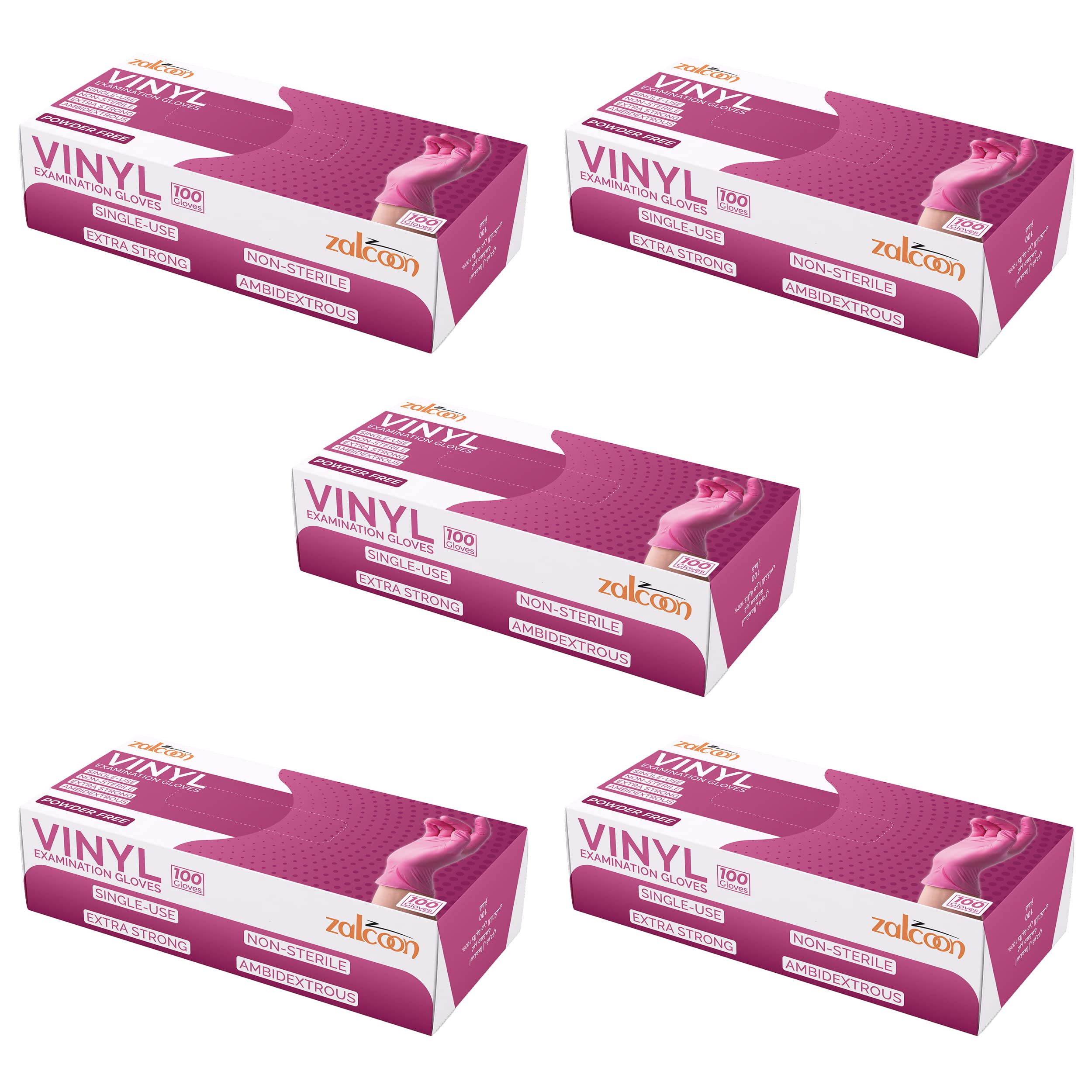 Pink Synthetic Nitrile Vinyl Blended Disposable Gloves, 4 Mil, Powder-Free, Smooth, Non-Sterile, Case of 5 Boxes (100 Pieces x 5 Packs)