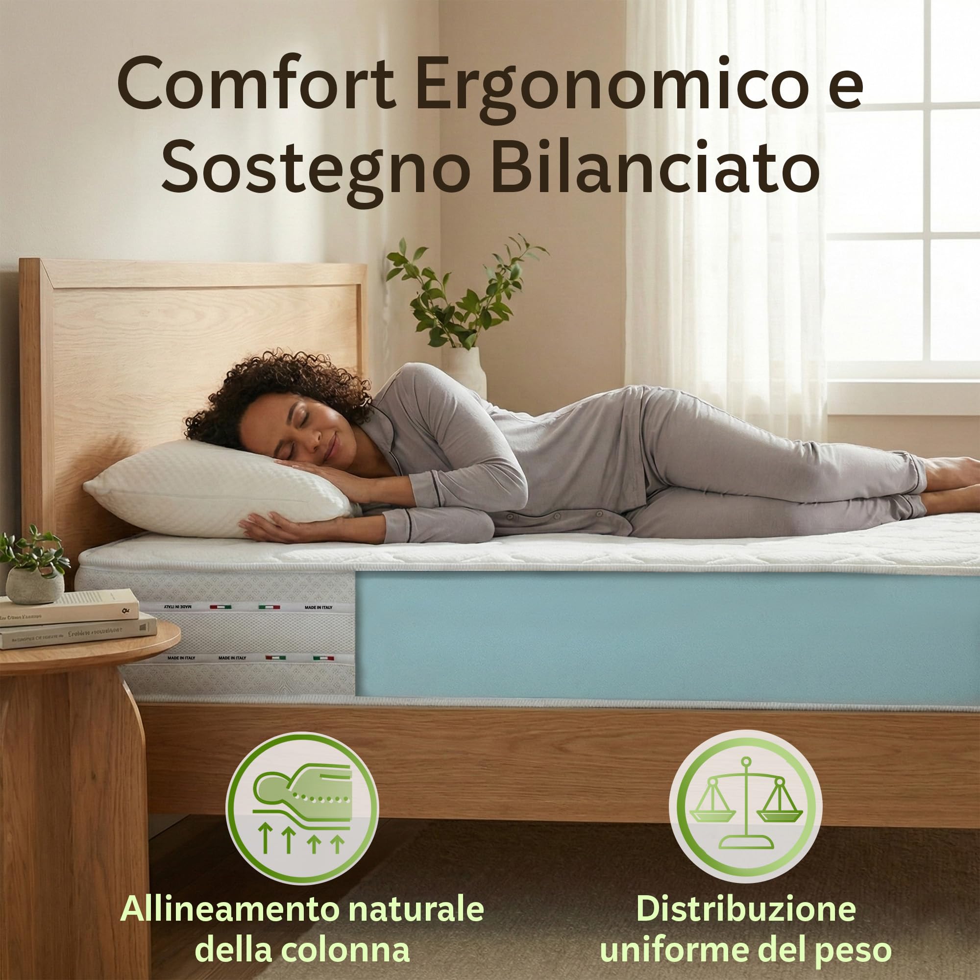 Materassi Russo Materasso in WATERFOAM, Altezza 20 cm Reali,Rivestimento in Aloe Vera Antibatterico, Spedito Sottovuoto Arrotolato, 100% Made in Italy (120 x 200 Cm Piazza e Mezza)
