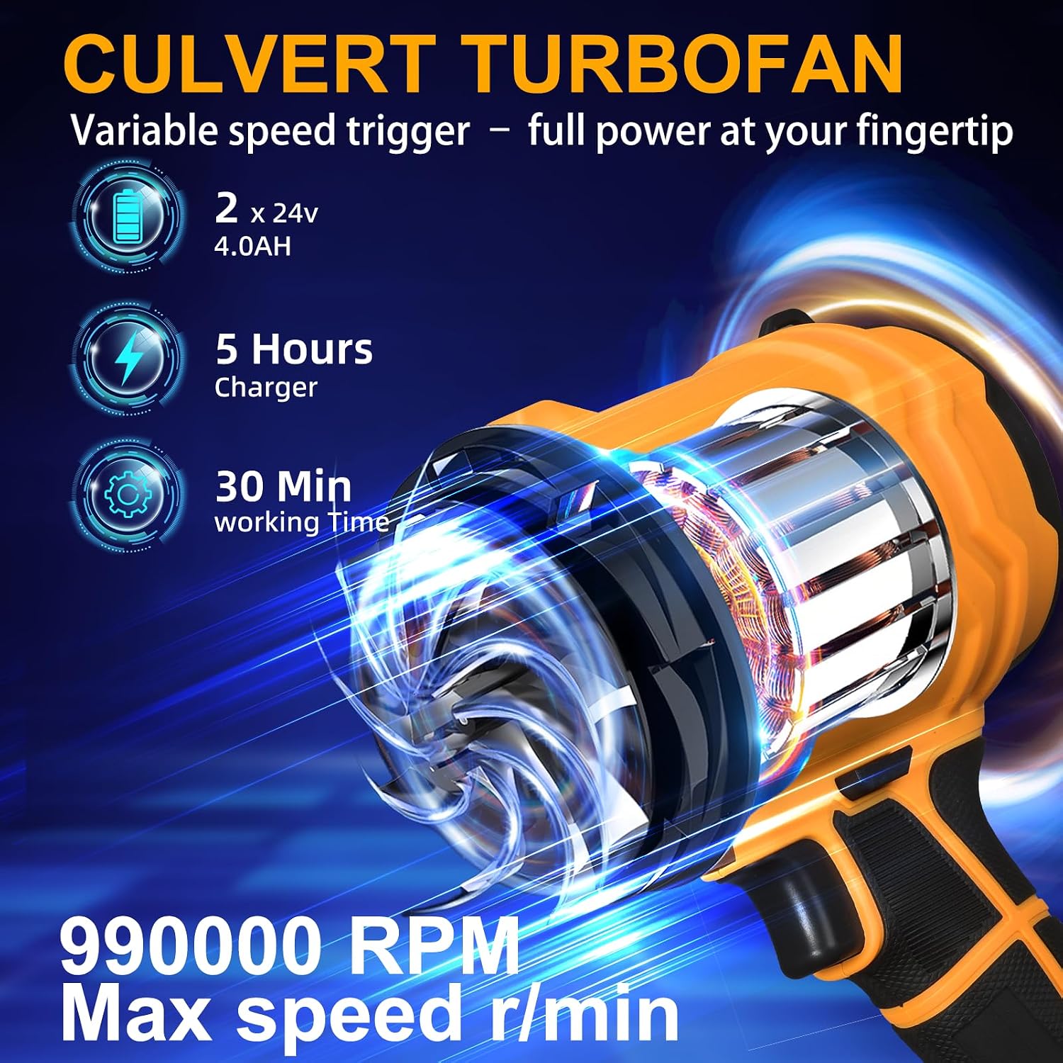 Leaf Blower Cordless Mini Hand Held Leaf Blower Cordless for 20V Battery(NO Battery), Handheld Leaves Blower Dryer Air Blowers for Patio Cleaning(Tool Only), Amber image 3