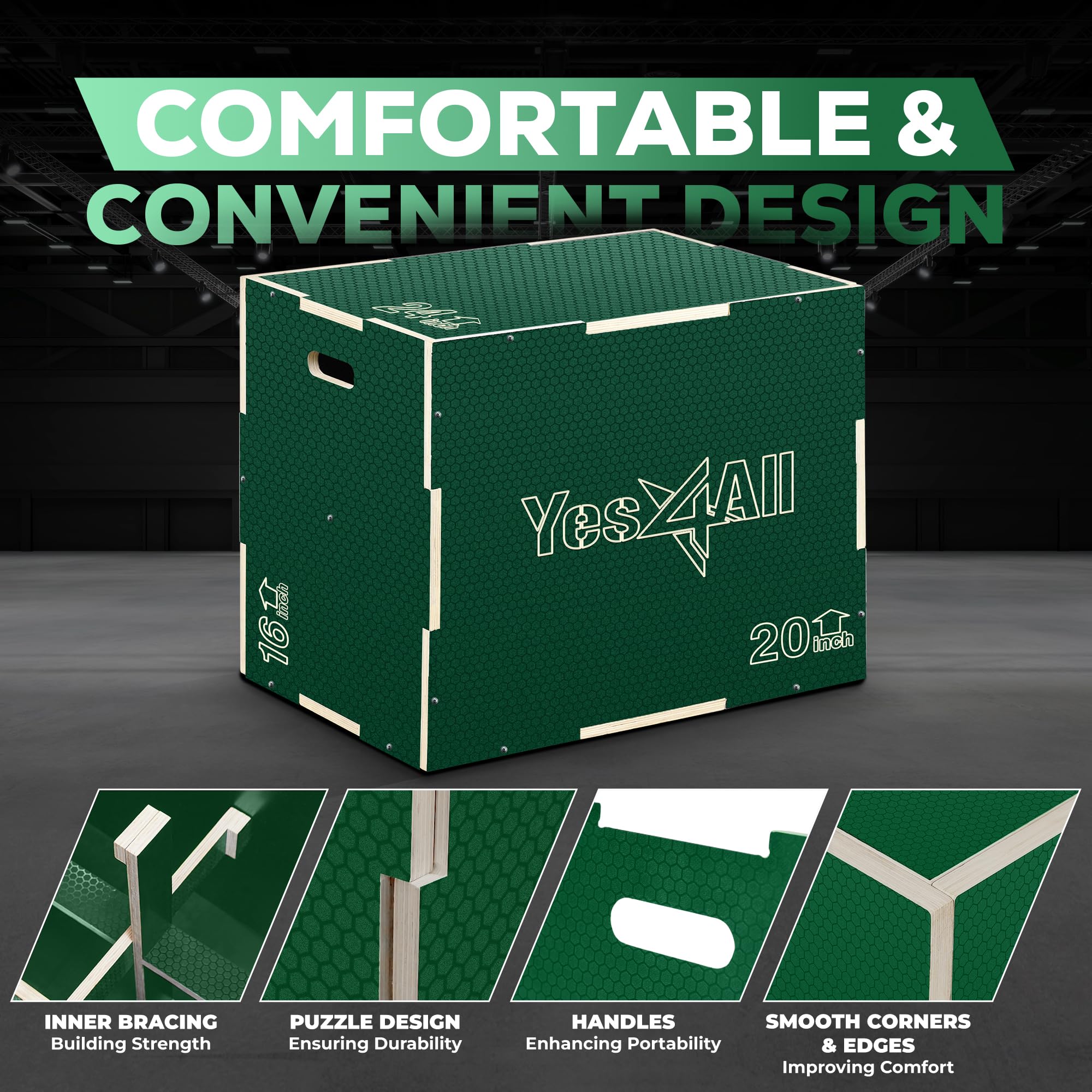 Yes4All 3 in 1 Plyo Box in legno, piattaforma pliometrica per l'allenamento con i salti, box per i salti per l'esercizio in casa e all'aperto