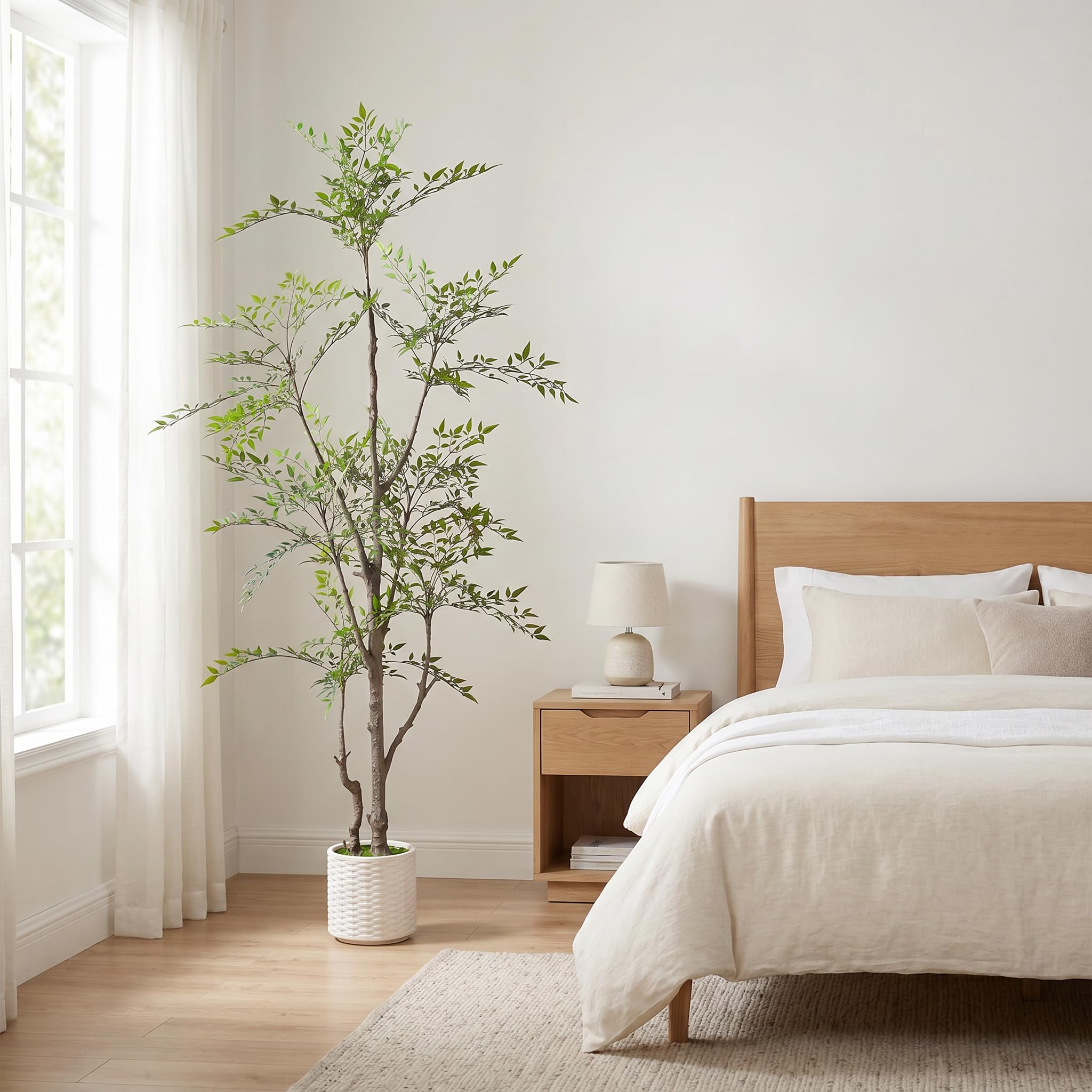 ZKIODV Sztuczna roślina bambusowa Nandina Domestica w doniczce, Święty bambus, sztuczna roślina pokojowa, duże sztuczne rośliny, do salonu, biura, korytarza, zielona