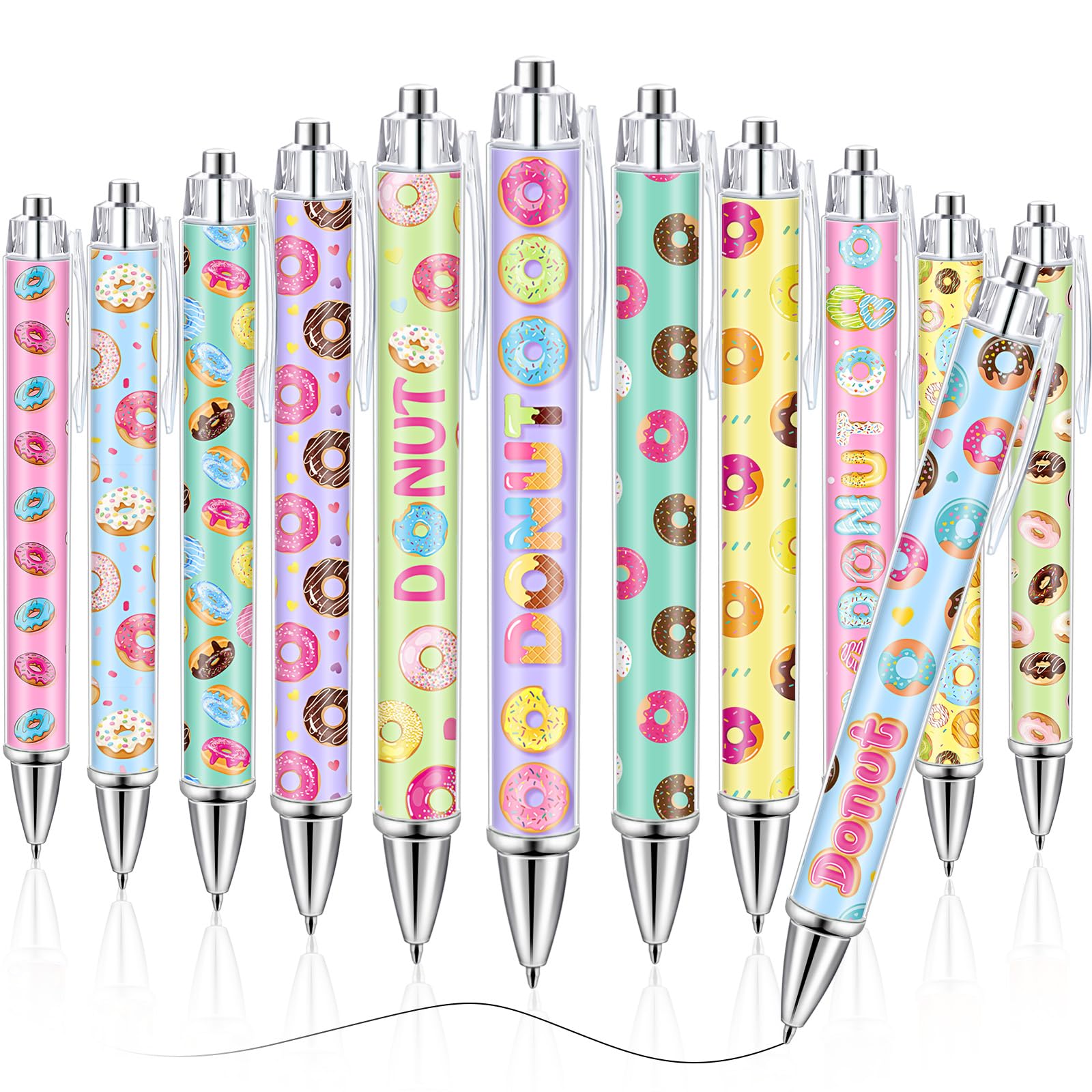 Dispowreath 48 Pcs Donut Pens Bulk Cute Donuts Gel Pen Sprinkle Writing Pens Sweet Treat Pens Novelty Donut Ink Pens Candy Retractable Ballpoint Pens for Donut Party Favors School Office Supplies