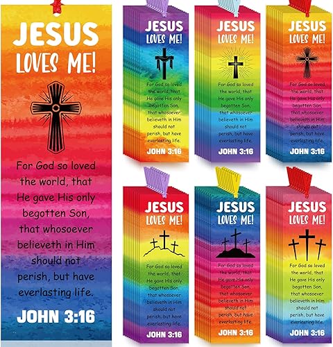 Jetec 60 marcapáginas de Jesús me ama, John 3 y 16, marcapáginas de papel cristiano, regalos para niños, Biblia, VBS, escuela dominical, marcadores