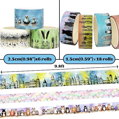 Miniatura 2 de Lindo juego de cinta washi  24 rollos de cinta washi decorativa de animales Kawaii para suministros de álbumes de recortes, suministros de diario de