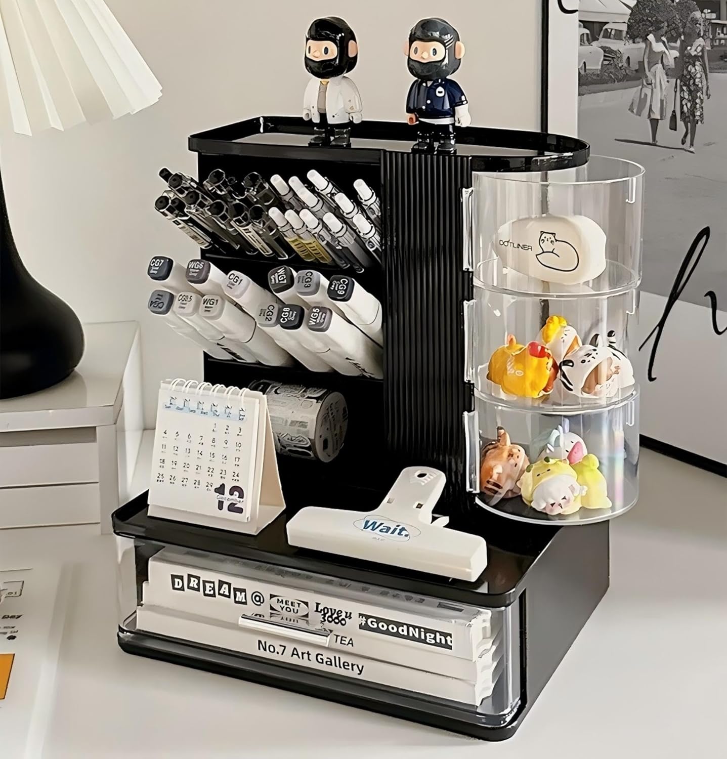 Makeup Organizer with Brush Holder for Vanity, Large Makeup Organizer Countertop with 3 Rotating Drawers, Cosmetic Display Cases Makeup Storage for Dresser & Bathroom, Ideal Gifts for Women (Black) - Image 6