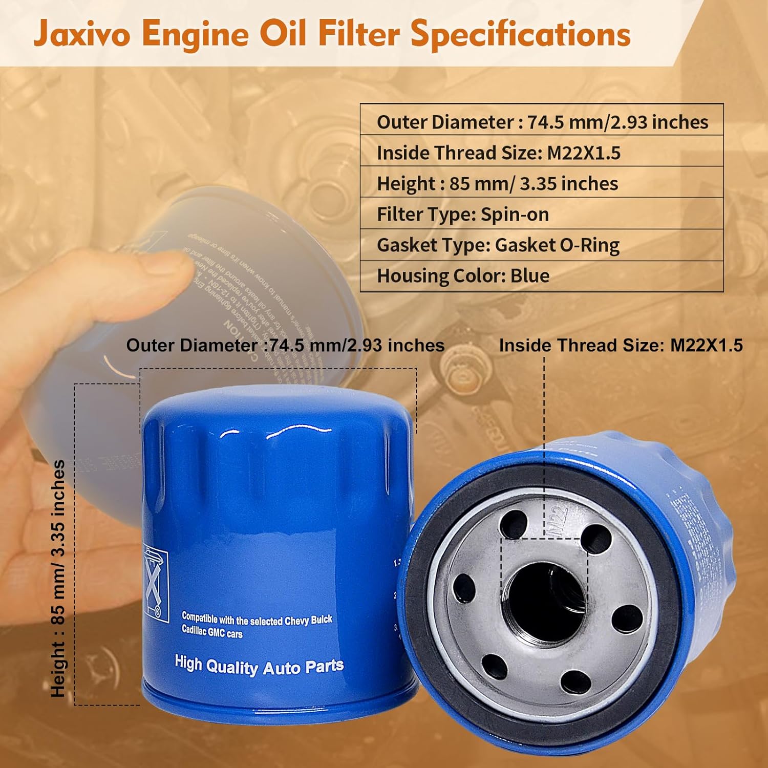 PF64 Engine Oil Filter for Buick Cadillac Chevy GMC Freightliner Hummer Jeep Chrysler Alfa Romeo Replace OE 57060,PF48E,HP-1017,PF48F Inside Thread Size M22X1.5 Pack of 3