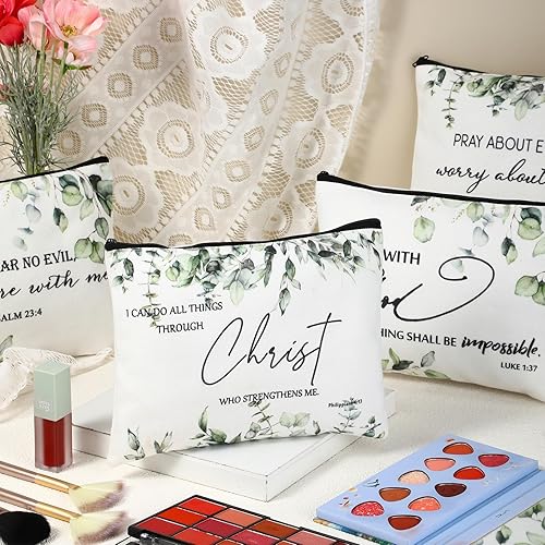 Miniatura 5 de Saintrygo 4 piezas de regalos cristianos inspiradores para mujeres, estuche para lápices de la Biblia cristiana, estuche de maquillaje religioso con