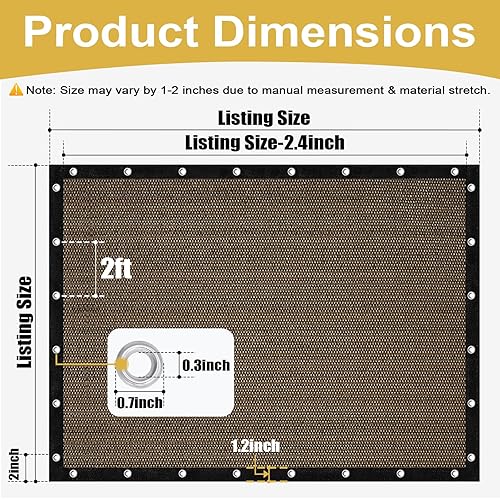 Miniatura 8 de Shade&Beyond Toldo 90% solar con ojales, toldo para pérgola de 6 x 6 pies, lona de malla para patio, exteriores, jardín, patio trasero, moca