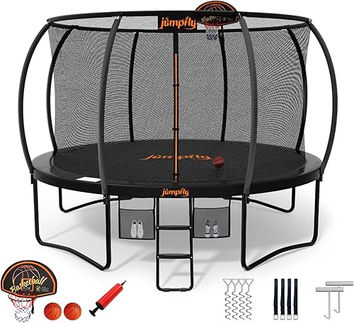 Miniatura 1 de Jumpfly Tranpoline Tranpoline - Tranpoline de 8 pies 10 pies 12 pies 14 pies para niños y adultos con aro de baloncesto Tranpolines recreativos con