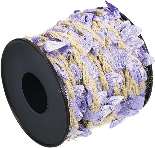 Miniatura 3 de PATIKIL Cinta de hoja de arpillera de 33 pies y 0.197 in, decoración trenzada, cuerda de yute natural con hojas artificiales para decoración de