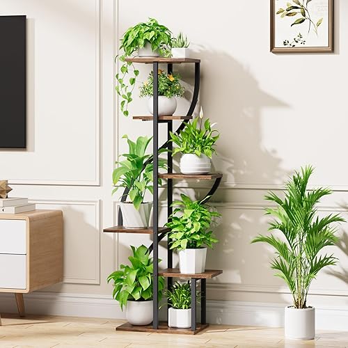 Miniatura 5 de Soporte para plantas de interior con luz de crecimiento, soporte para plantas de 51 pulgadas de alto para múltiples plantas, estante de plantas de 6