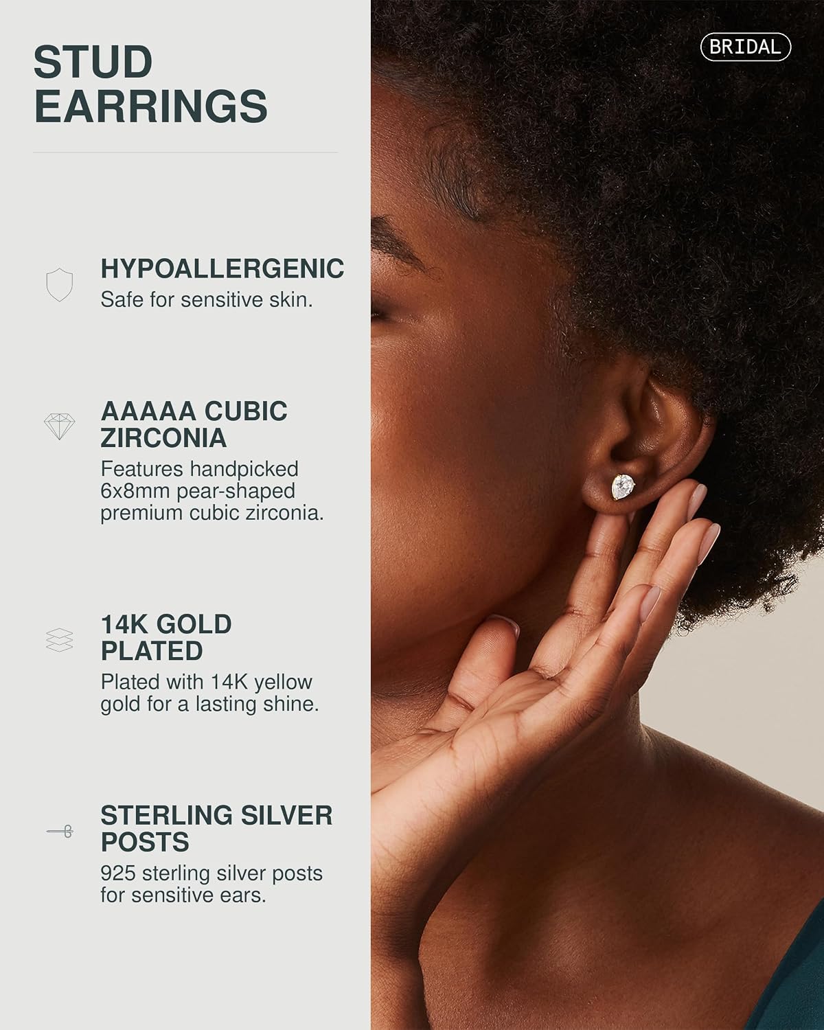 PAVOI Gold Stud Earrings for Women, 925 Sterling Silver Cubic Zirconia
