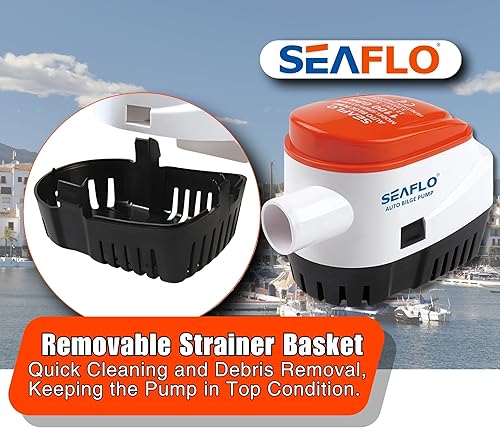Miniatura 7 de SEAFLO Bomba de sentina sumergible automática serie 06, 1100 GPH, 12V, salida de 1-18 pulgadas, interruptor flotante integrado, filtro a presión,