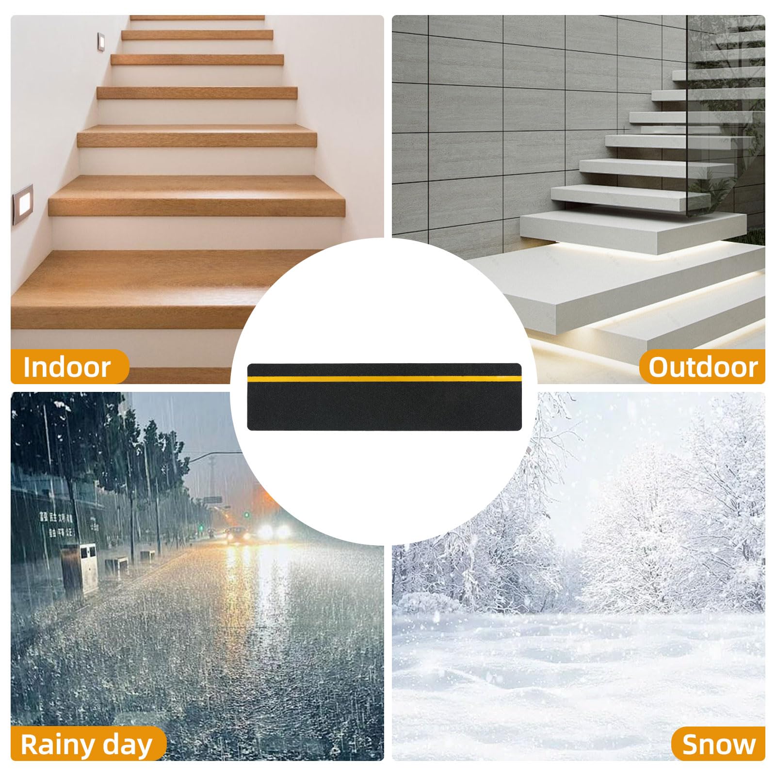 Tiras antideslizantes para escaleras, exteriores, 61 x 10 cm, resistentes a la intemperie, cinta adhesiva de alto rendimiento, 15 unidades, para interiores y exteriores (negro y amarillo)