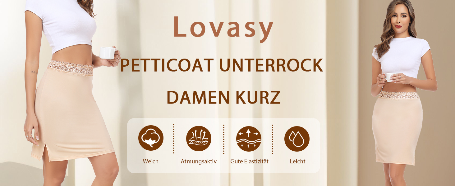 Lozssnigzi Damen Unterrock Kurz - Satin Petticoat Blickdicht Für Sommer