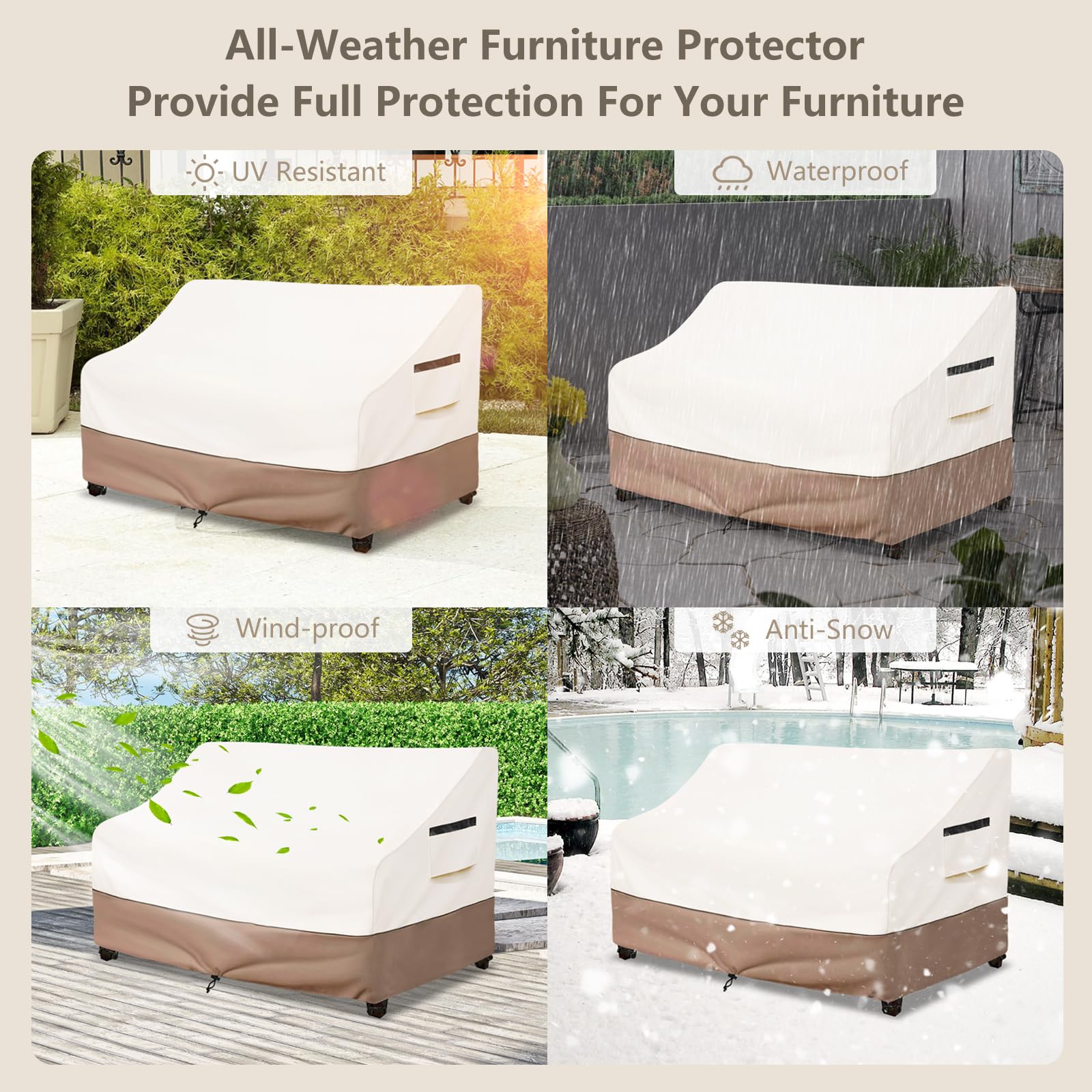 Copridivano da esterno, impermeabile, per mobili da giardino, 215,9 cm, copertura per mobili da esterno (beige)