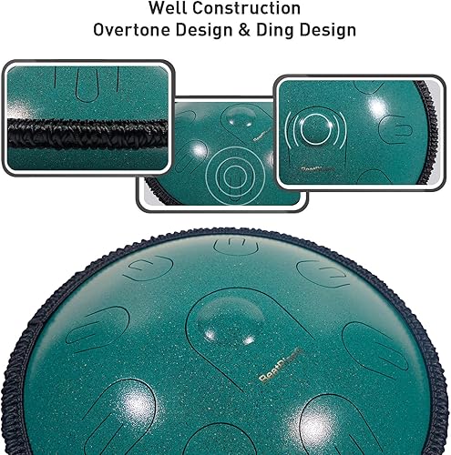 Miniatura 2 de Tambor de mano D Menor 9 Notas 14 pulgadas Hand Pan Steel Lengua Tambor con bolsa de transporte y mazos (verde)