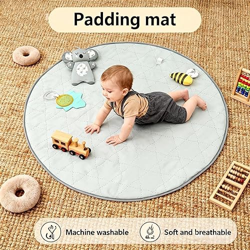 Miniatura 3 de LADIDA Gimnasio de juegos para bebés, tapete de actividad, tapete de juego de 3 etapas acolchado con juguetes basados en STEM para el desarrollo de