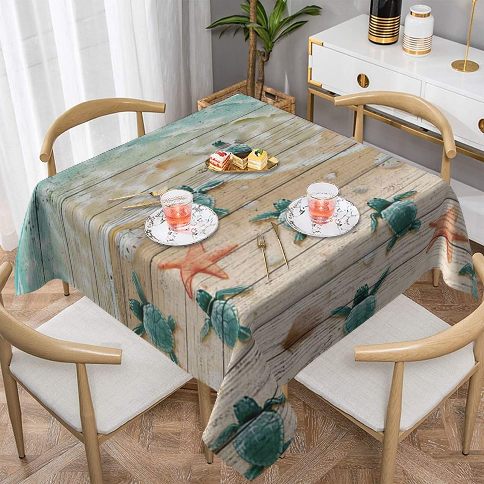 DCEHGEW Sea Turtle Beach Prints Square Tablecloth 152x152 CM, Waterproof Fabric Table Cloth for Dining Table, Farmhouse Table Cover for Kitchen Dining Tabletop Decoration