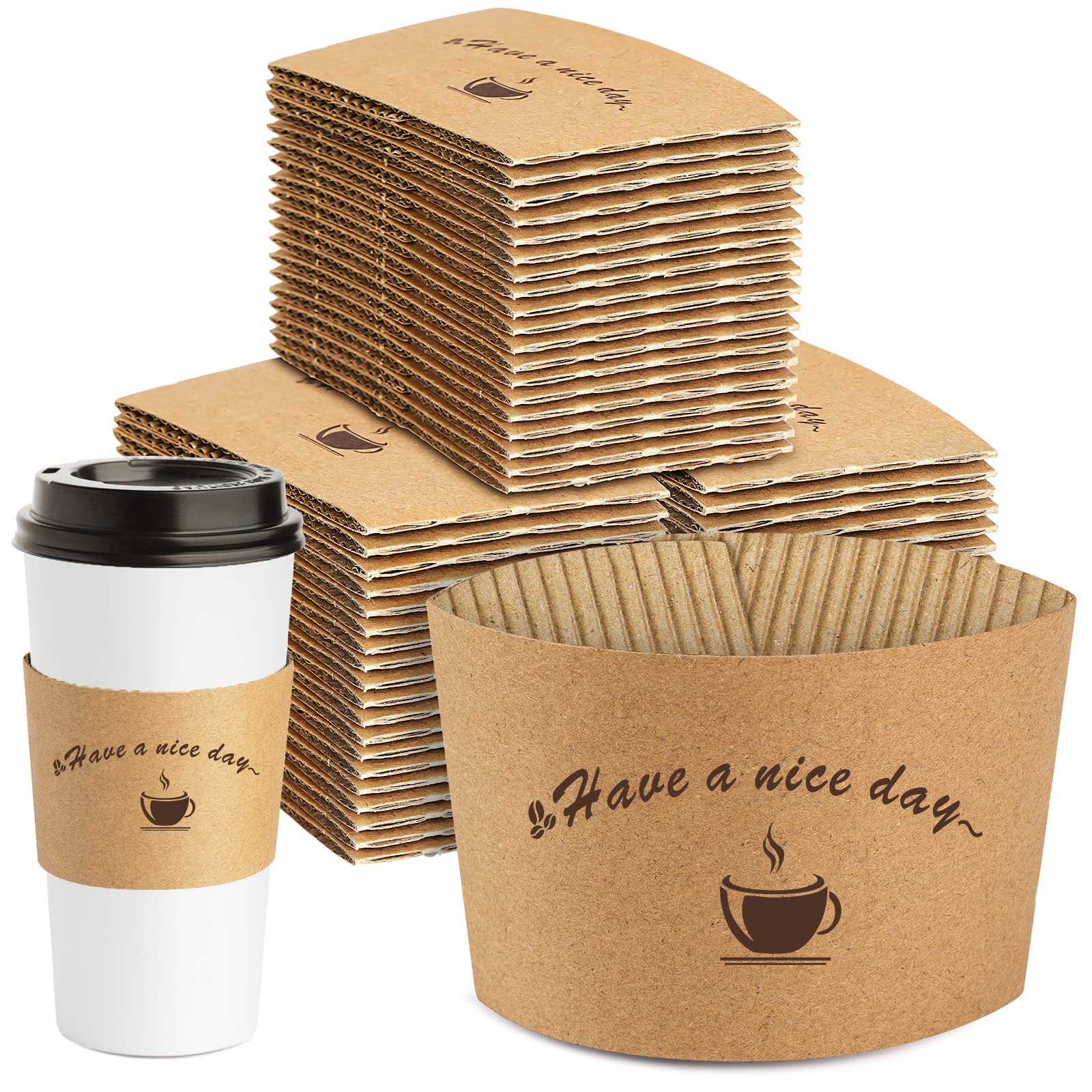 Kraft Paper Coffee Cup Sleeves 100 packs - Coffee Sleeves, Disposable Corrugated Cup Sleeves Holder for Protective Hot and Cold Insulation, Fits 10, 12, 16, 20 oz Paper Cups (Cup Not Included)