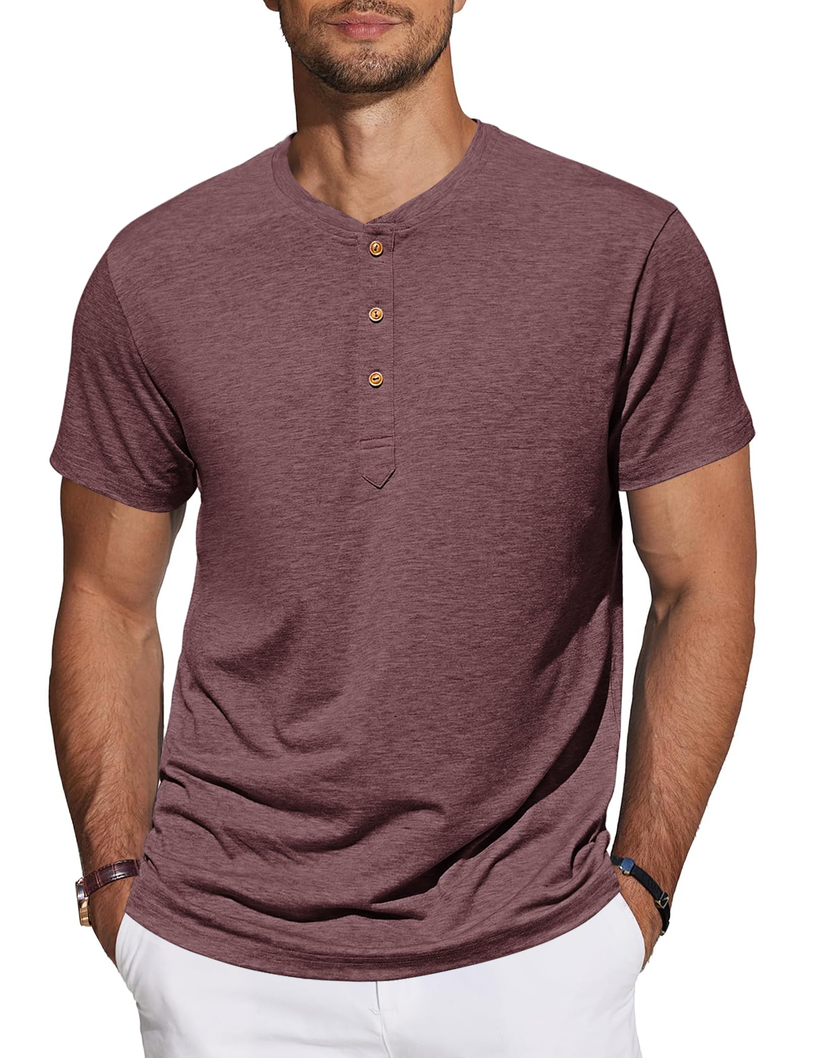 TARAINYA Henley T-Shirt Uomo Cotone Maniche Corte Maglietta Casual Comfortevole con Bottone Quotidiano/Ufficio/Spiaggia M-4XL