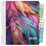 Aug 2025-Jul 2026 Deluxe Teacher Planner Notebook 8.5x11 Daily Weekly Monthly Organizers with 7 Periods, Pocket Folder, Dated Calendar, Page Tabs, Bookmark and Planning Stickers (Pastel Peacock)