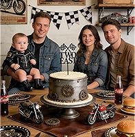 Vista 4 de Decoración para pastel de carreras rápidas, acrílico negro con temática de coche de carreras para fiesta de segundo cumpleaños/aniversario