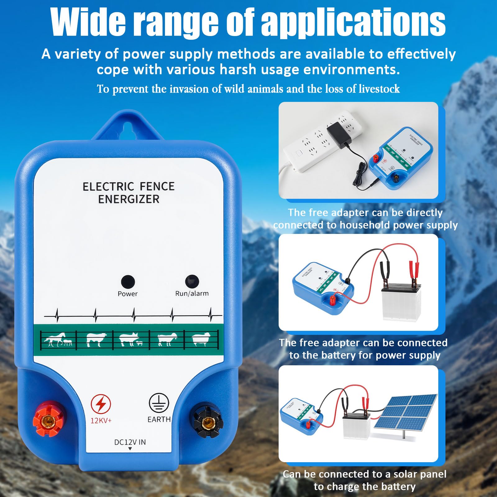 Electric Fence Charger – AC, 12V Battery, Or Solar Powered For Livestock & Predator Control