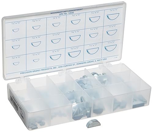 Surtido de llaves de acero Woodruff (250 piezas), acabado chapado en zinc, pulgadas, con estuche