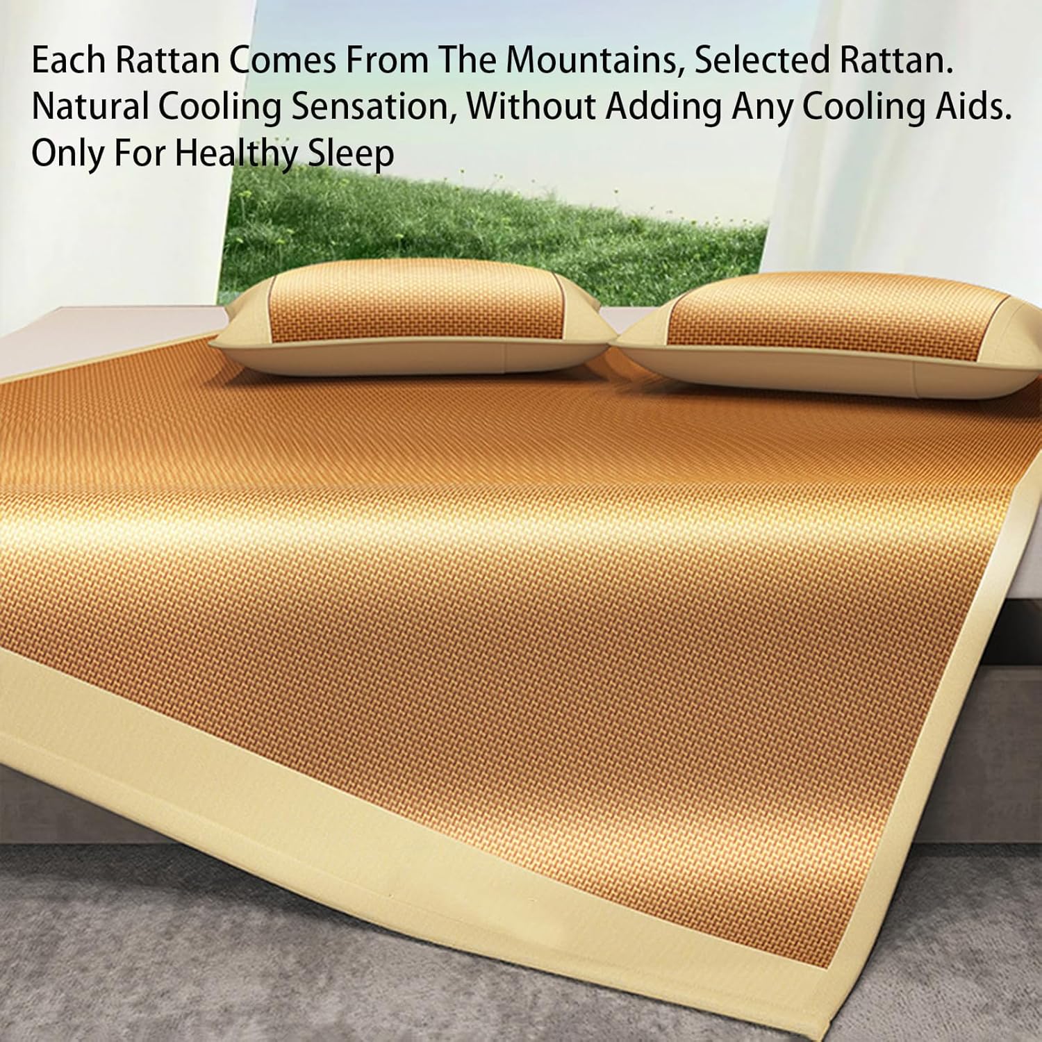Natural Rattan Summer Sleeping Mat, Foldable Cooling Mat for Bed, Home Quick Cooling Textile Rattan Mat, Bamboo Sleeping Mat for Home School Dormitory