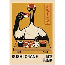 Animato Sushi Crane Poster, Vintage Japanese Retro Food Illustration, Kitchen Wall D cor, A3 Print Only - 42x29.7cm
