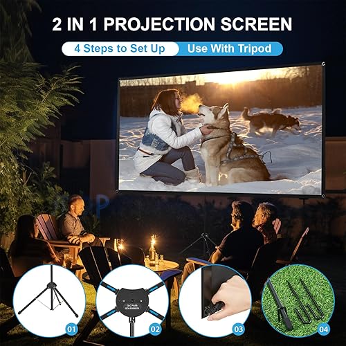 Miniatura 4 de Pantalla de proyector con soporte, pantalla de proyector portátil, 120 pulgadas 16:9, pantalla de proyección al aire libre, 1.2 ganancia, ángulo de
