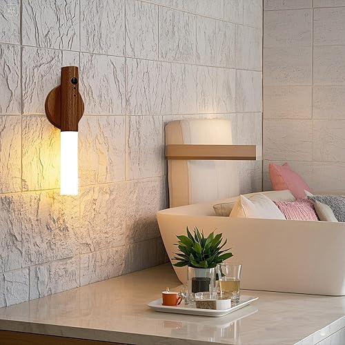 Miniatura 9 de LANDGOO Luz nocturna de madera recargable para guardería, luz LED RGB activada por movimiento para lactancia, decoración de dormitorio de niños