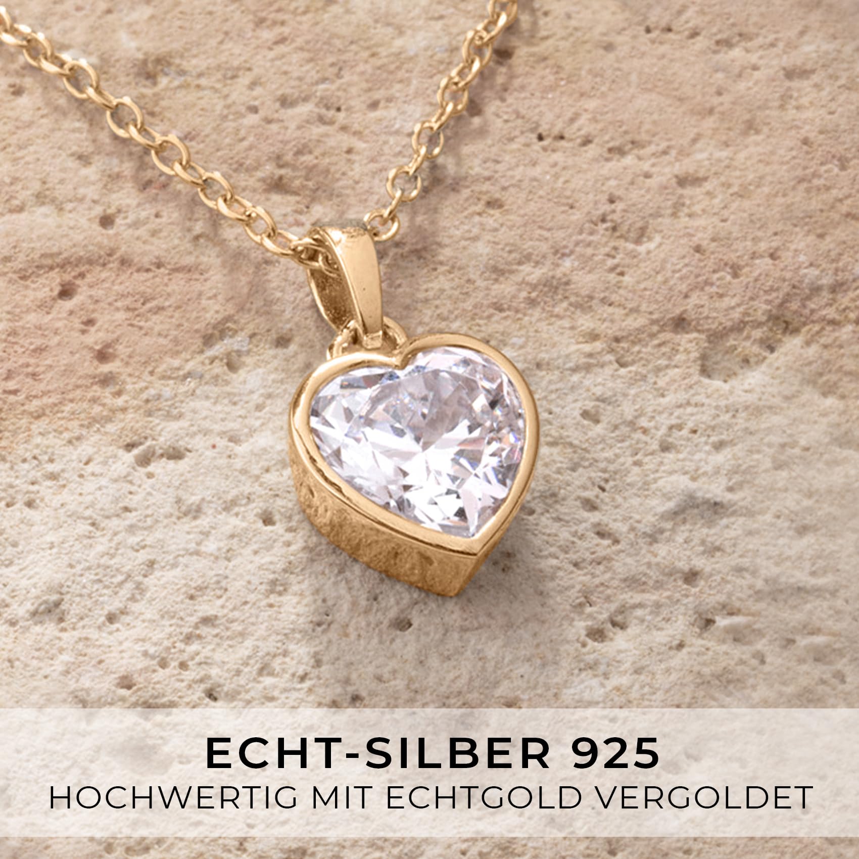 Amoonìc Herzkette Silber 925 / Gold vergoldet I Halskette Damen verstellbar 45-50cm mit Herzanhänger | Kette Damen mit Herz I Echt Silberkette mit Stein Frauen Schmuck Geschenk für Sie Mama Freundin