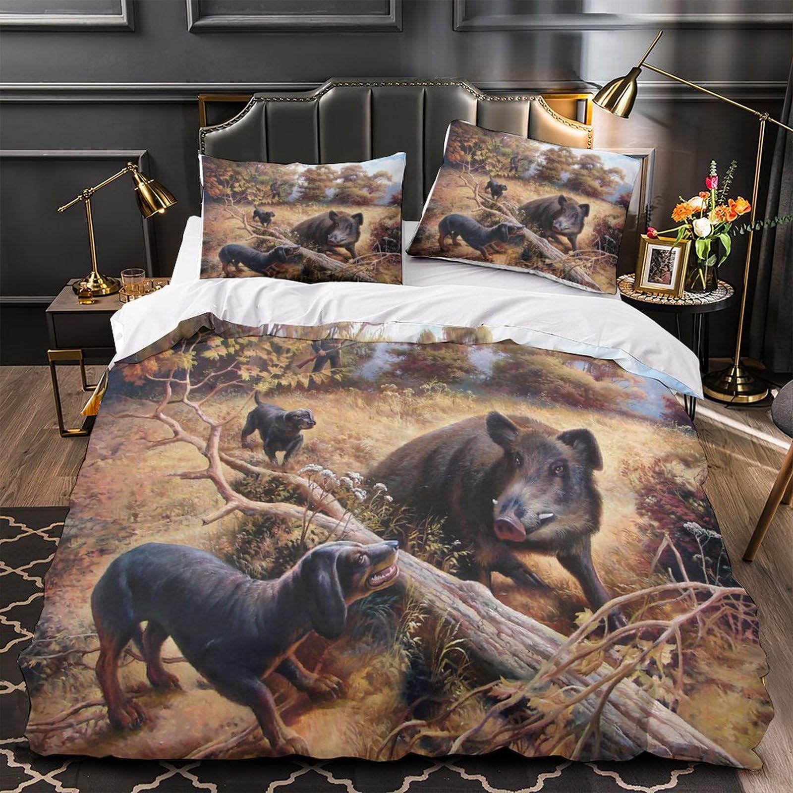 Housse de couette cheval blanc hypoallergique en microfibre ultra douce 260x220cm à zip