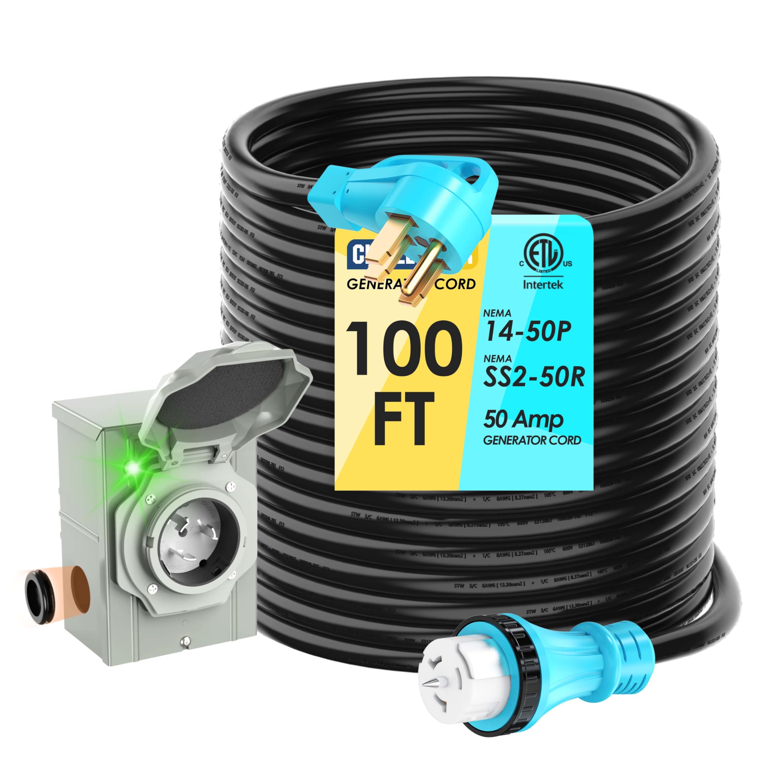 View 1 of CircleRiver 50 Amp 100FT Generator Cord and Inlet Box
