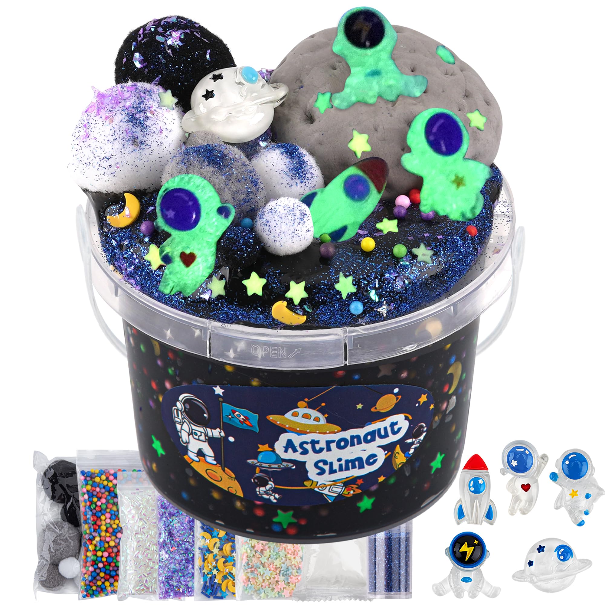 Astronaut Galaxy Slime for Kids, Big Slime Bucket with Clay, Glow in The Dark Slimes Kit for Girls & Boys Ages 8-12, Slimes Party Favors Birthday Easter Hallowmas Gift, Sensory Experience DIY Toys