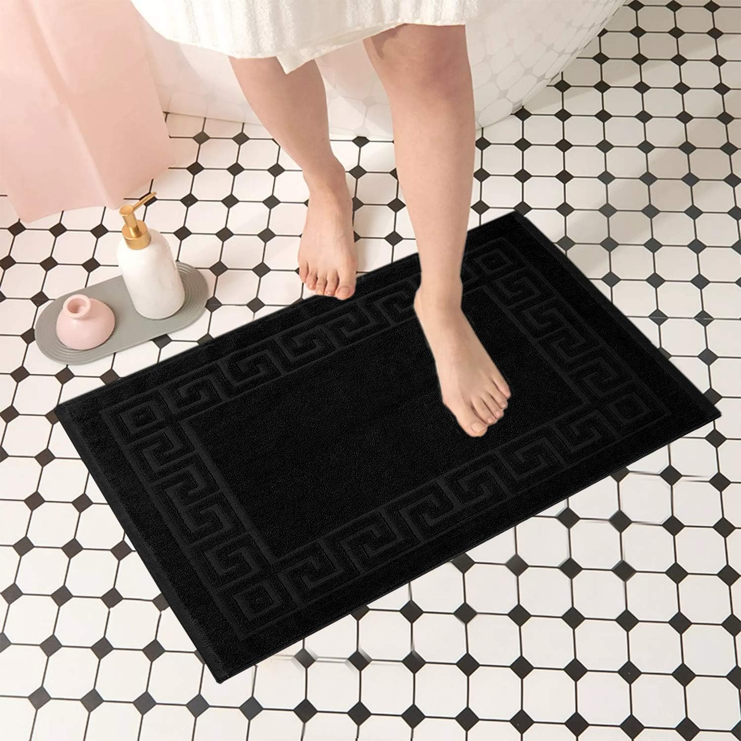 DAN RIVER Greek Cotton Bath Mats Set of 2 – Not a Bathroom Rug, Ultra Soft, Highly Absorbent & Machine Washable Bath Mat Towel for Bathroom Floor Mat – Durable, Quick-Dry, 20x32 Inches, Black
