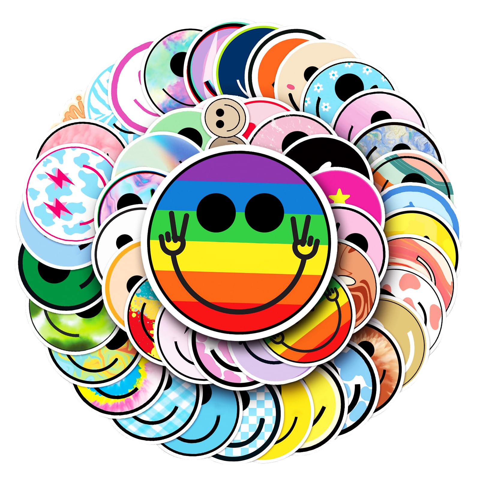 50PCS Trolley Case PVC Stickers Waterproof Cute Removable Graffiti Stickers for Laptops, Skateboards, Water Bottles and More - Reusable for Teens and Adults (Smiling Face)