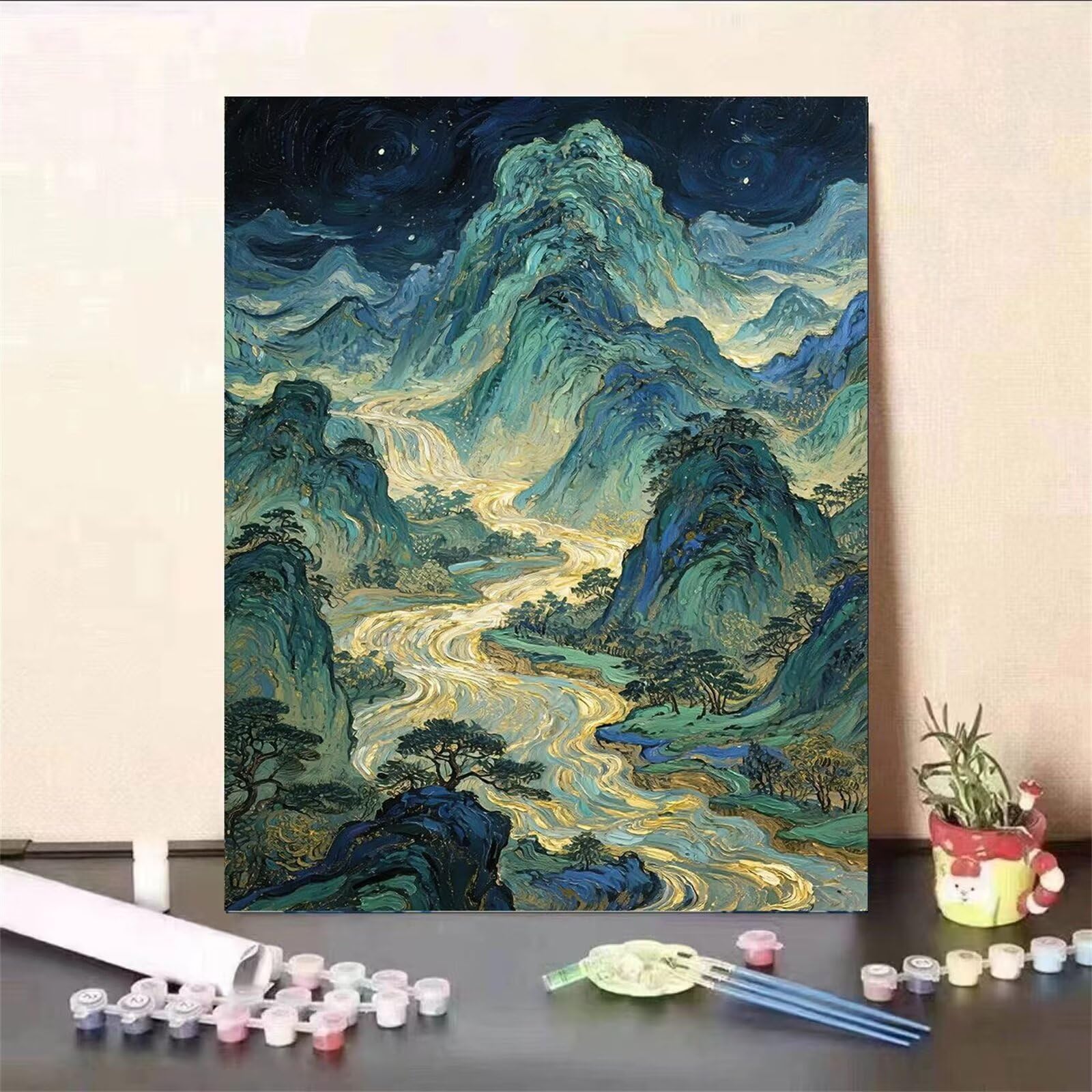 Malen Nach Zahlen Kinder ab 5 6 7 8 9 10 Jahre mit Rahmen, Landschaft Malen Nach Zahlen Erwachsene Anfänger, DIY Paint by Numbers Berg Bastelset für Kinder Mädchen und Jungen Geschenk, 80x120cm, *514